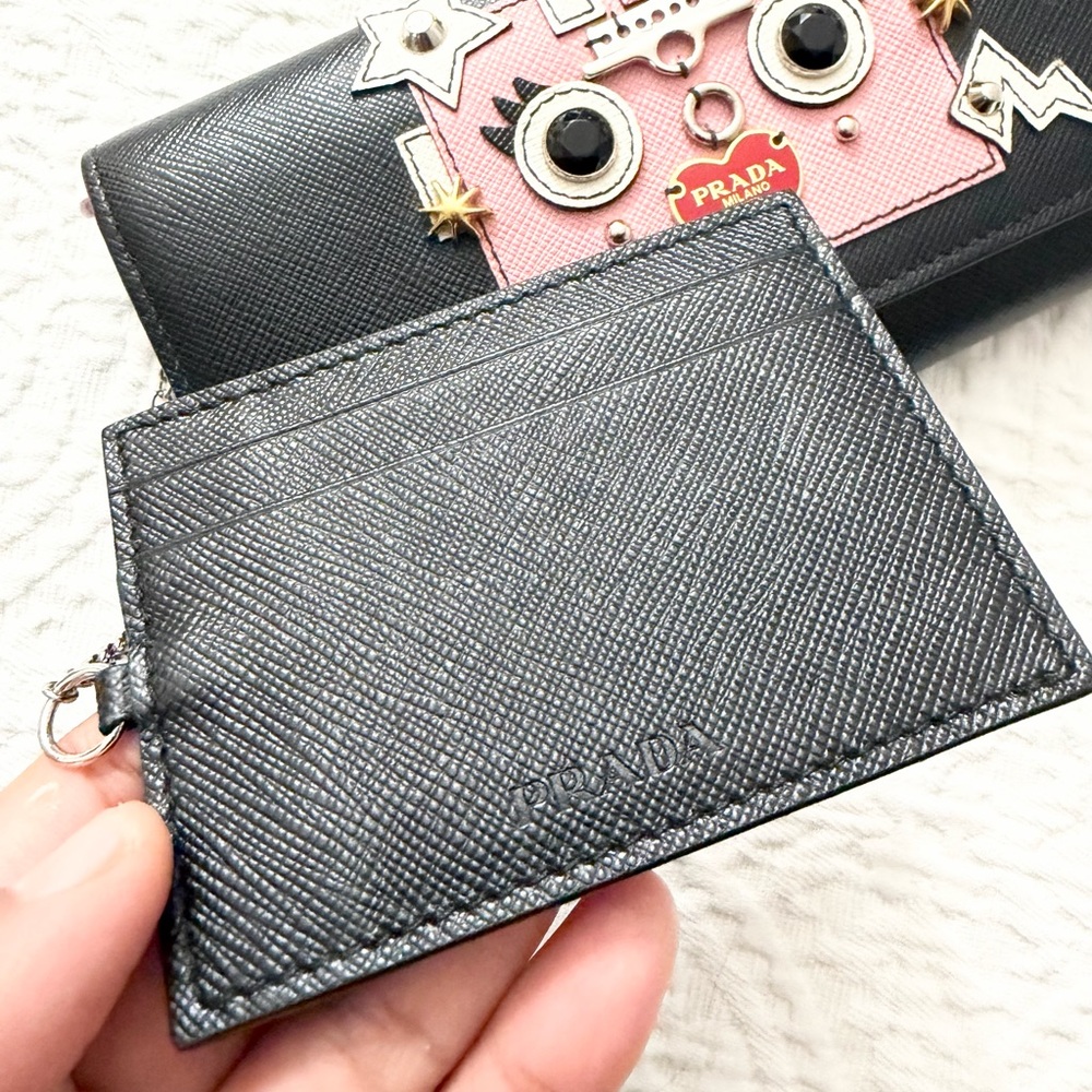 Prada Robot Black and Pink Embellished Saffiano Leather Wallet AUTHENTIC (Rare) - Picture 6 of 11
